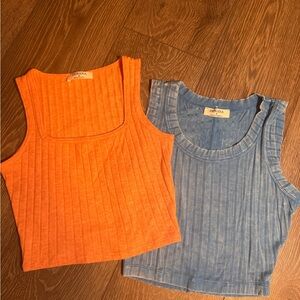 Zenana Women's Ribbed Tank Tops - Vibrant Orange and Denim Blue